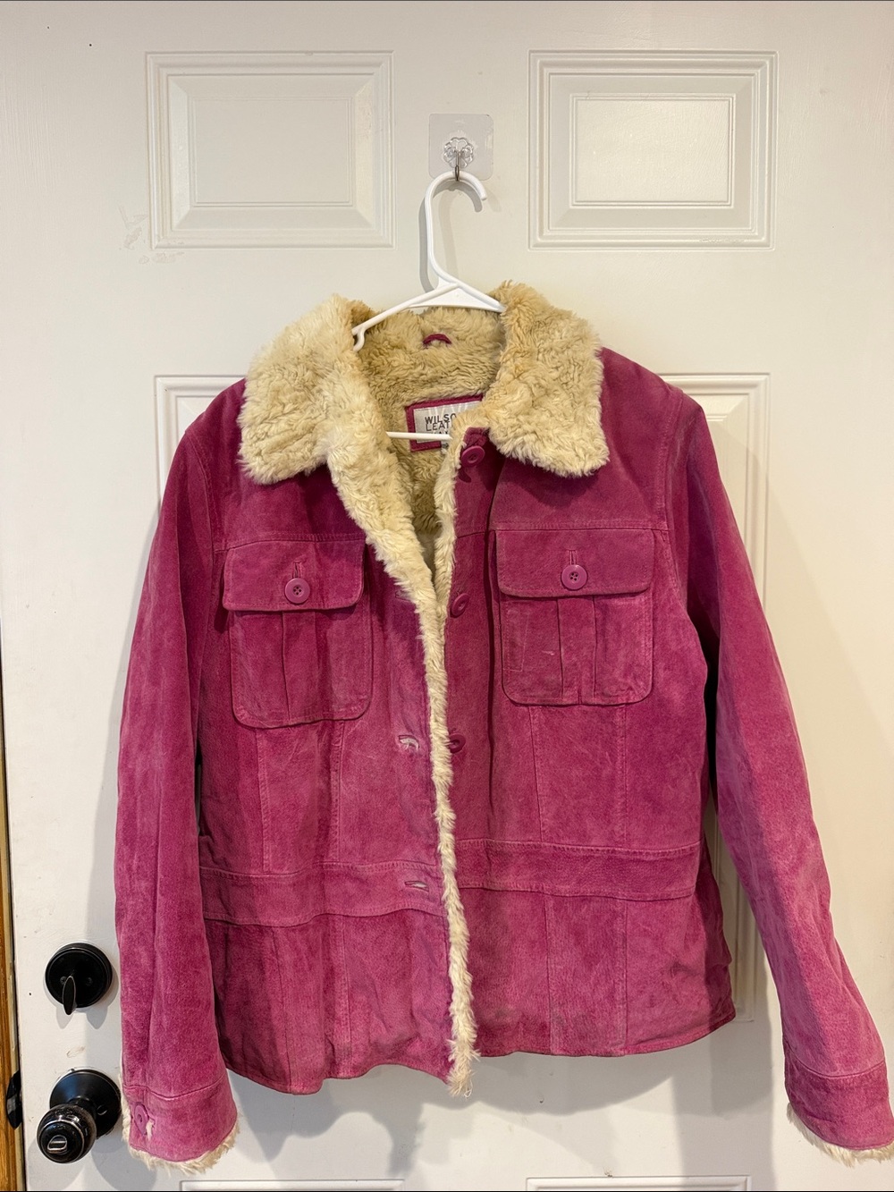 Woolrich Pink Suede Teddy-Lined Jacket with Cream Shearling